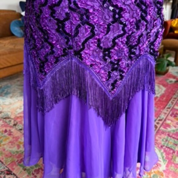 Vintage Purple Sequined Lace Cocktail Dress with Fringe - Picture 3 of 4